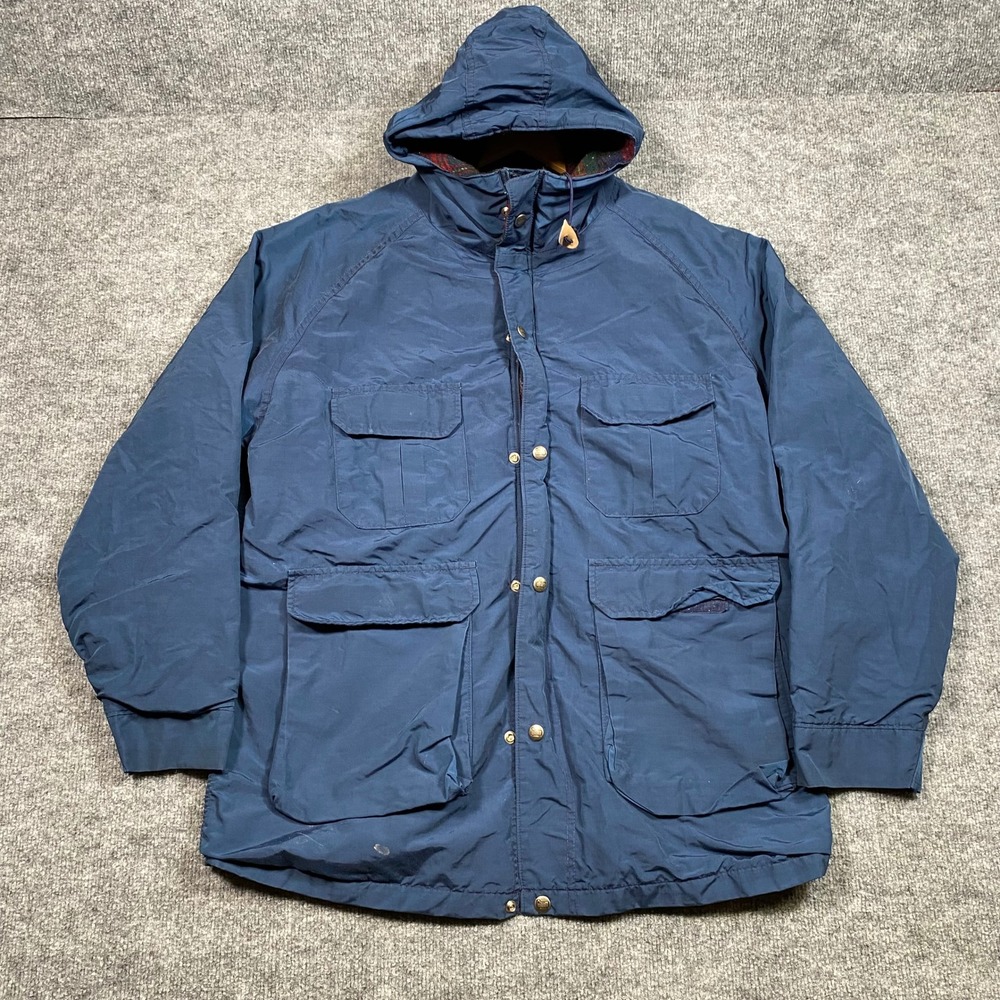 Woolrich Vintage Mens Navy‎ Blue 60/40 Mountain Parka Plaid Wool Lined USA Large